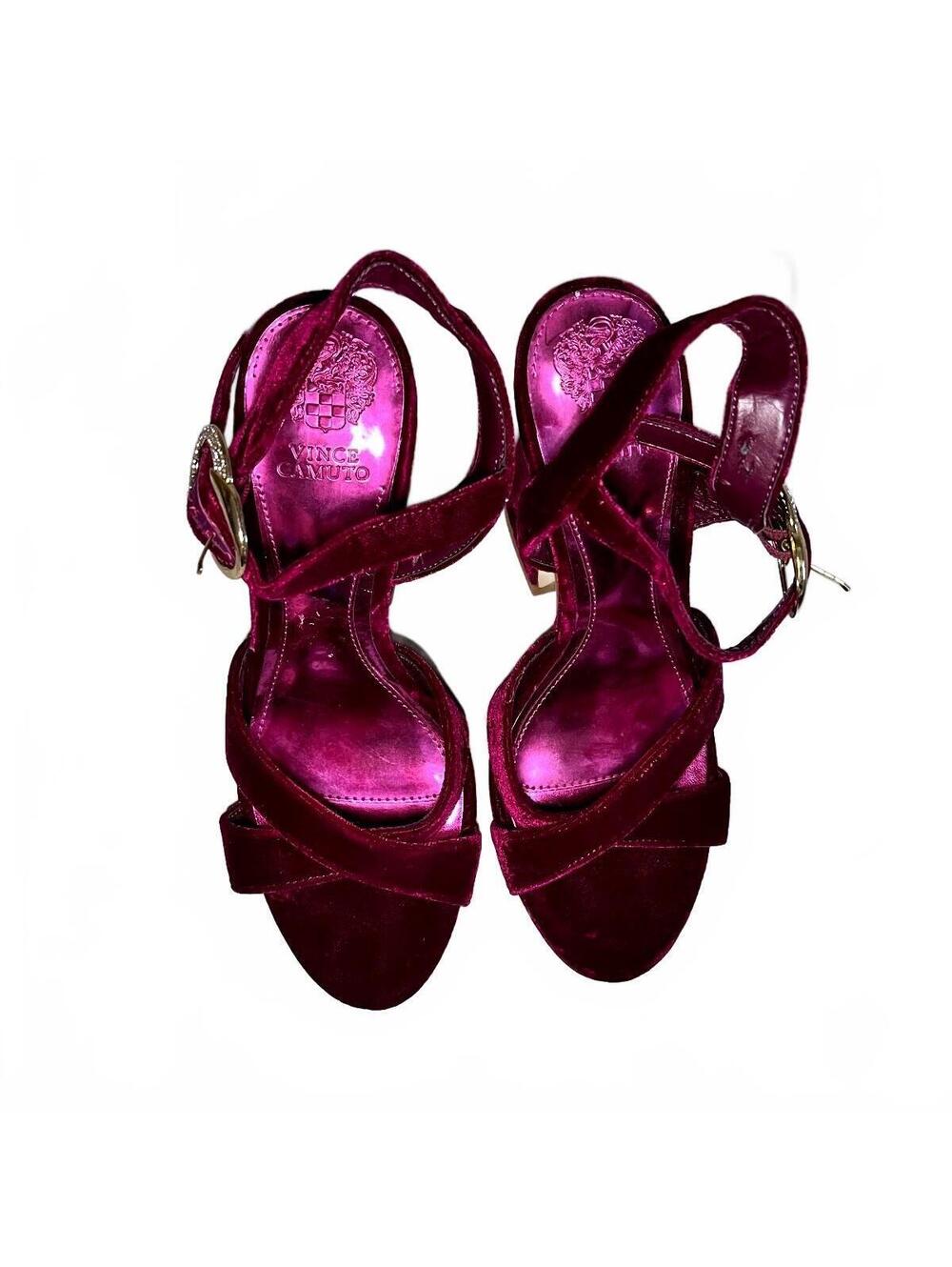 Vince Camuto Burgundy Velvet Geometric Block Heel Platform Heels Size 9 - Picture 5 of 8